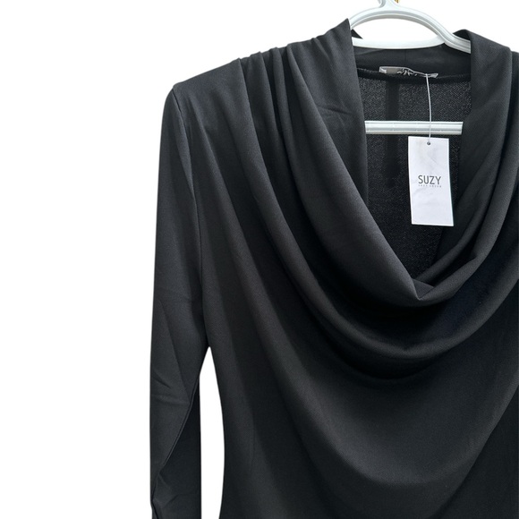 Suzy Shier Black Cowl Neck Draped Blouse Size Small - Picture 2 of 3